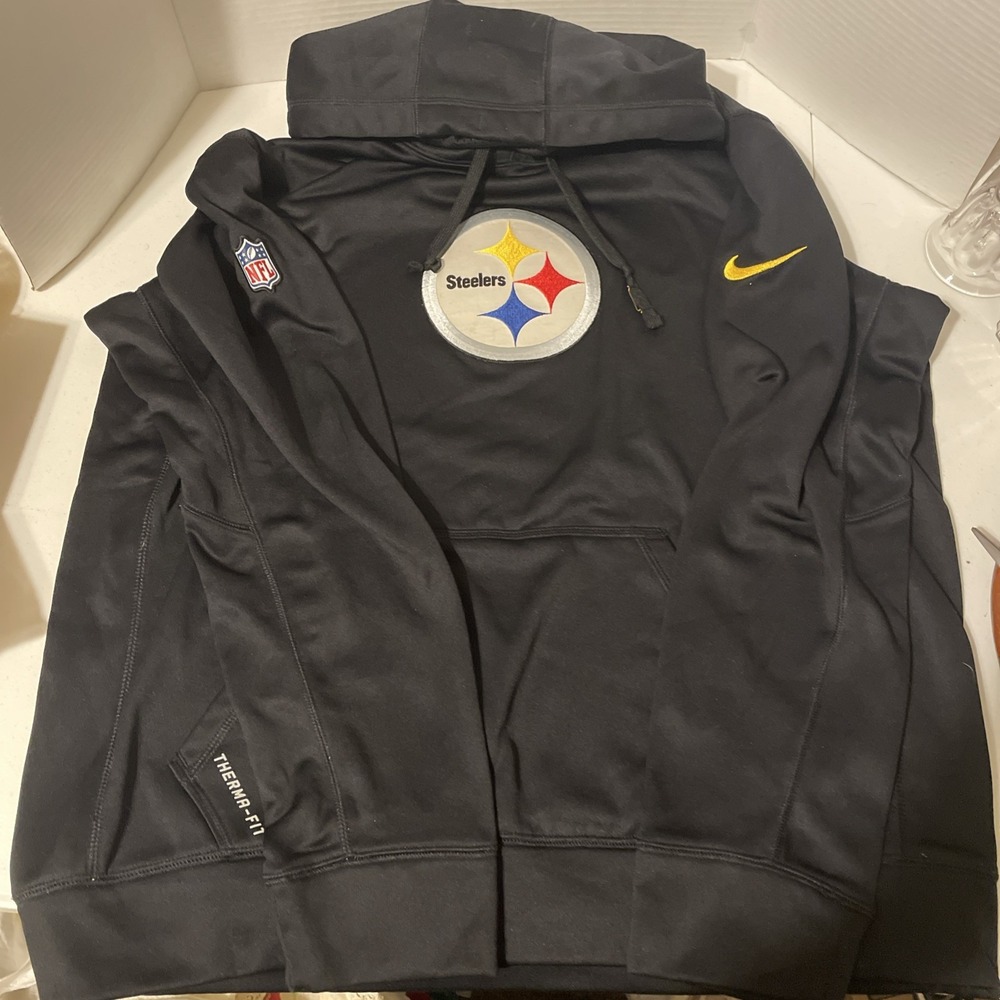 Pittsburgh Steelers Hoodie Mens L Black Nike Therma-Fit Pullover Pockets NFL